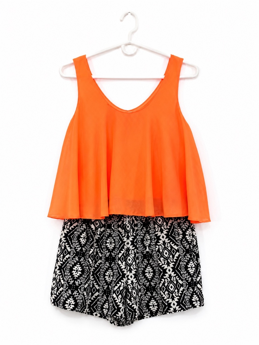 Love Blossom Neon Orange Boho Romper Shorts XL Festival Beach